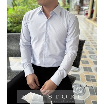 Áo sơ mi sọc xanh sọc nhỏ sọc nhuyễn áo sơ mi công sở chất vải sợi tre mát mịn không nhăn mẫu mới 2025