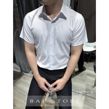 Áo sơ mi ngắn tay trắng vân chìm trắng trơn trắng đi làm trắng công sở chất vải sợi tre mát mịn không nhăn mẫu mới 2026