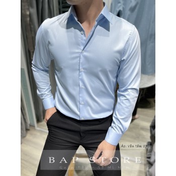 Áo sơ mi nam dài tay màu xanh màu xanh biển nhạt xanh nhạt chất liệu không nhăn mát mịn thoáng mát mẫu mới 2025